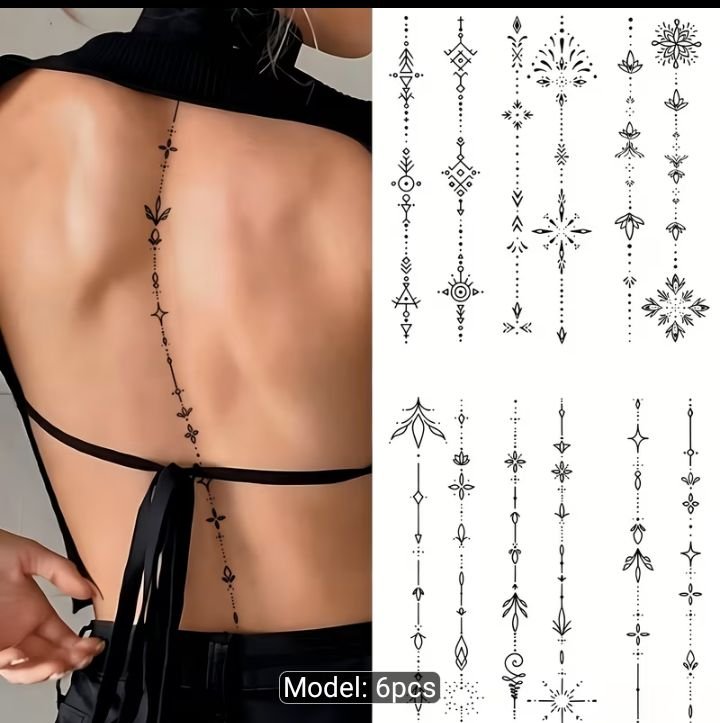 Bohemian spinal cord 2 in 1 long temporary tattoo stickers